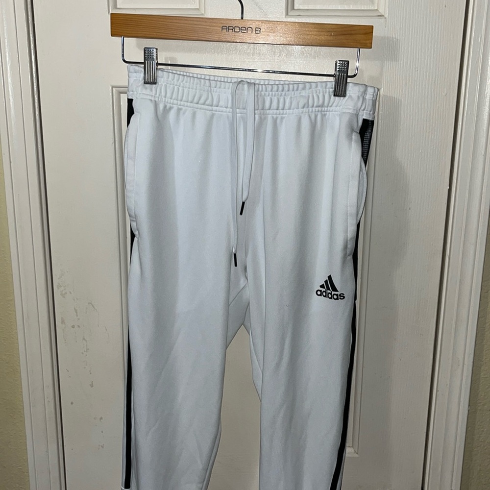 White and Black Aeroready Adidas Trackpants (Small)
